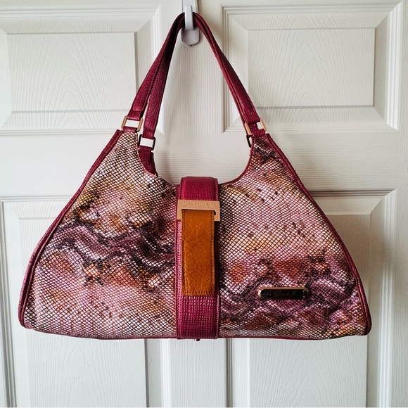 La Gioe Di Toscana Italian Leather Shoulder Bag - Pink Snake Print - Picture 1 of 16